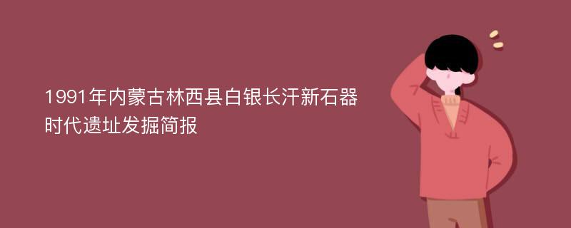 1991年内蒙古林西县白银长汗新石器时代遗址发掘简报