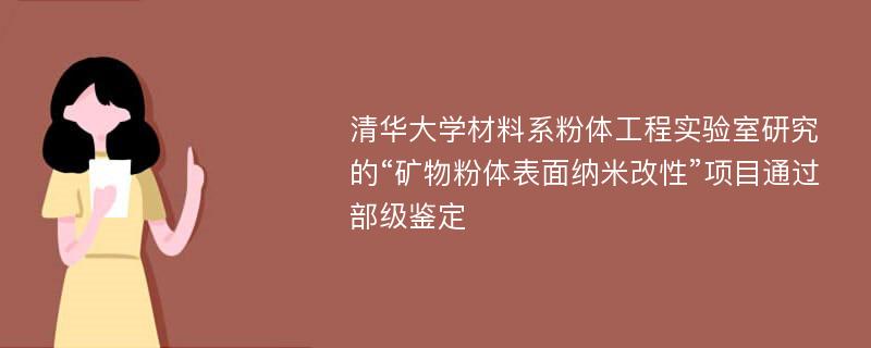 清华大学材料系粉体工程实验室研究的“矿物粉体表面纳米改性”项目通过部级鉴定