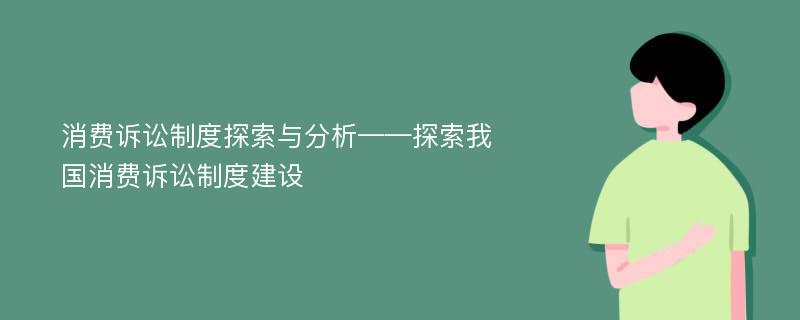 消费诉讼制度探索与分析——探索我国消费诉讼制度建设